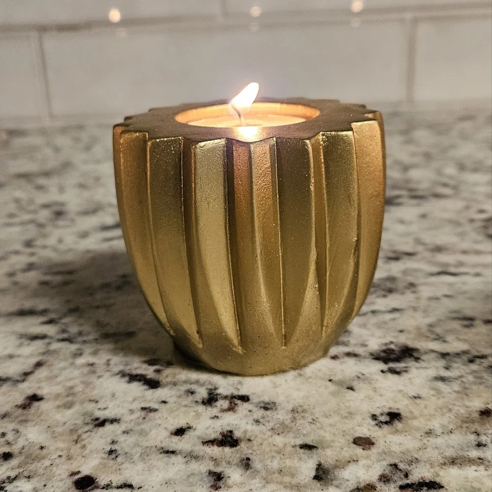 3 piece cement set of gold geometric candle holder